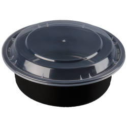 32oz Deep Round Black Meal Prep Containers, 7 inch