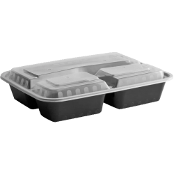 33oz Rectangle (3 Compartment) Black Meal Prep Containers