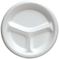 3 Compartment White Foam Plates, 10 inch
